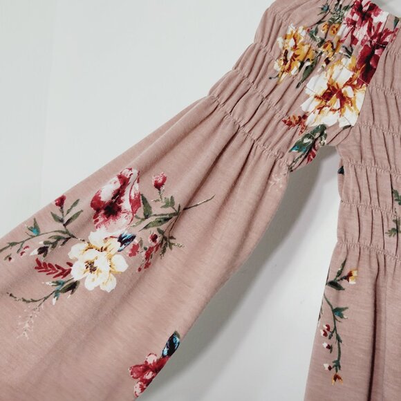 Xhilaration Old Rose Pink Floral Print Long Sleeve Off Shoulder Blouses Size XS - Picture 4 of 12